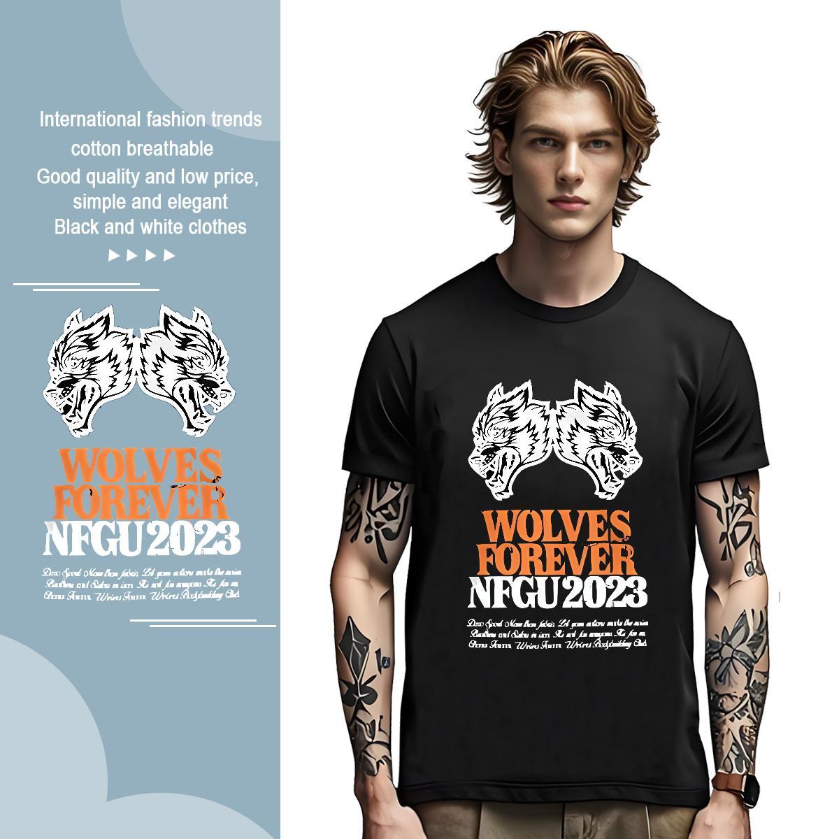 T-Shirts 230g Pure Cotton wolf Casual Daily Wear Crew Neck Breathable DIY Logo Oversized Tshirts Brand High Quality Tee Shirt