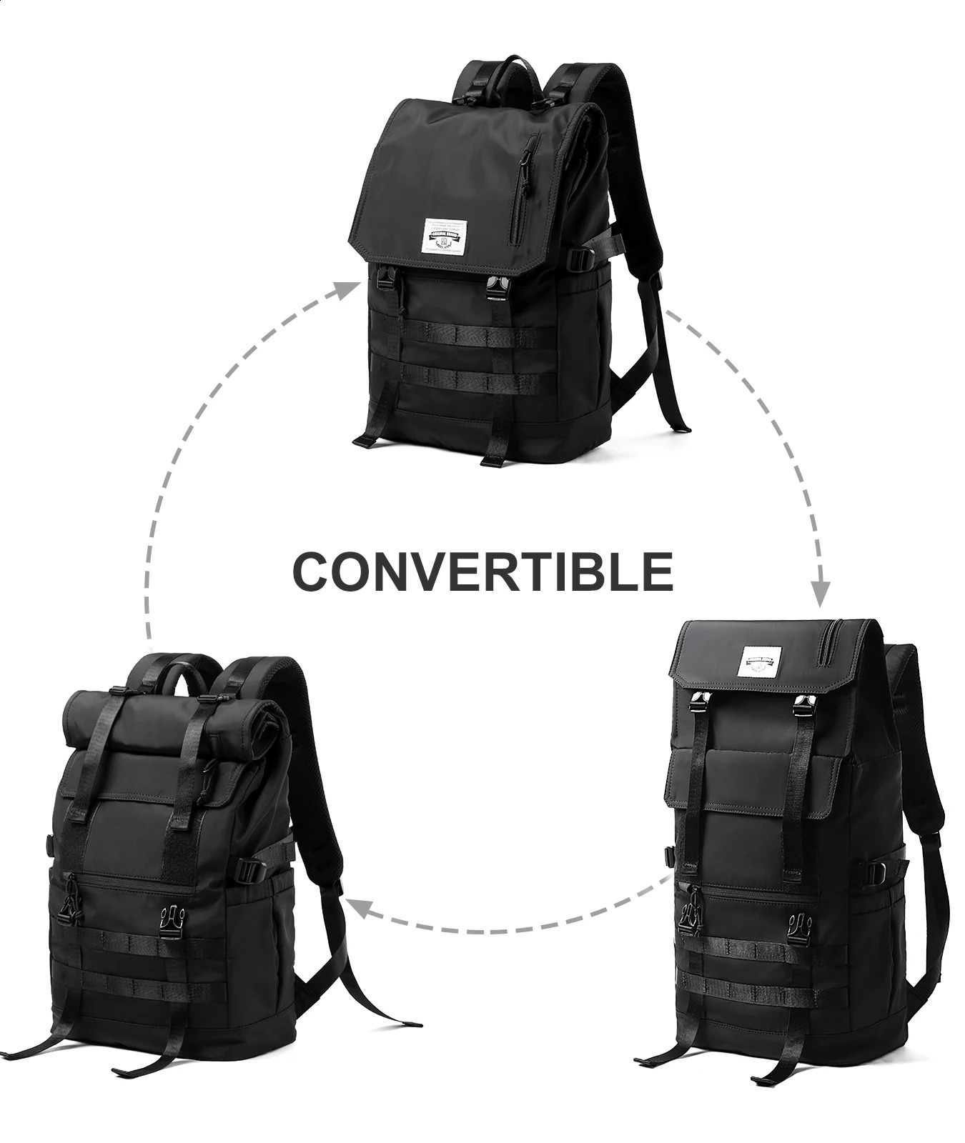 Roll Top Mens Backpack Waterproof and Expandable 173inch Laptop Travel 40 Max Liter Rucksack 240813