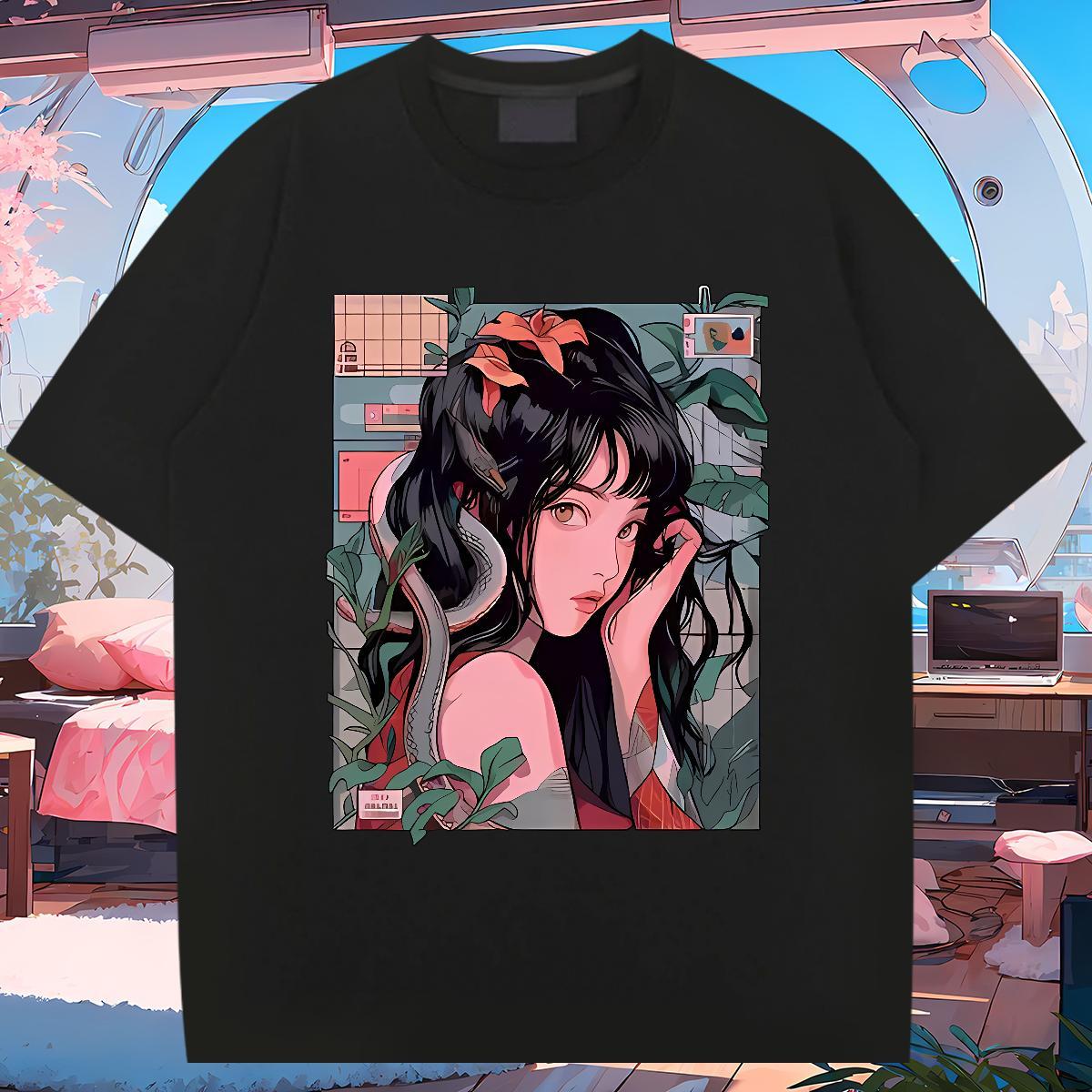 T-Shirts 100% Cotton 230g portrait Home Outdoor Breathable Crew Neck Black Oversized Tshirt for Man Woman 2024 Designer Classic Tops Shirt