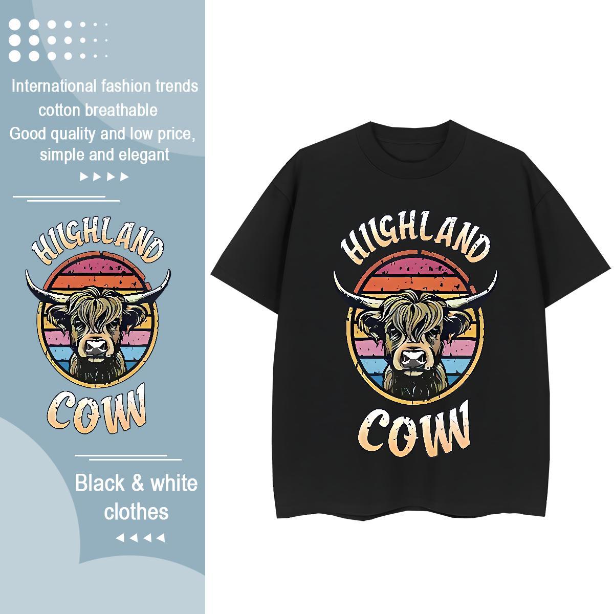 Popular Men T Shirts cow Breathable Short Sleeve Hip Hop Custom Cartoon 230g Pure Cotton Tshirt for Man Woman New Tops Tees