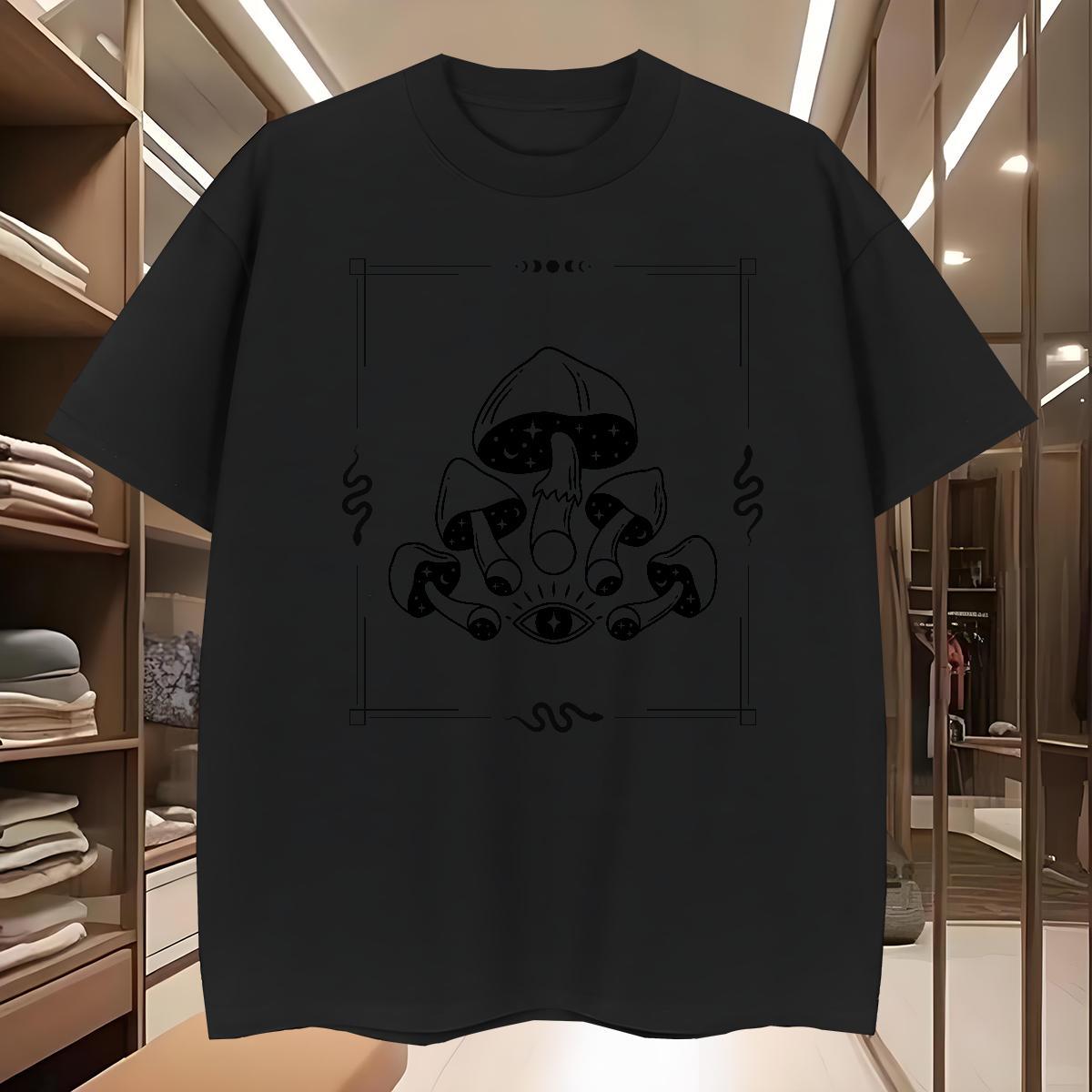 Man T Shirts 230g Cotton mushroom Anime Printing Street Round Neck Short Sleeve Black Oversized Men Tees New Soft Tees Shirts
