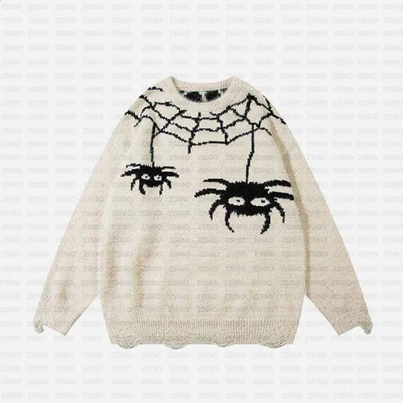 Y2K Goth Harajuku Spider Web Print Pattern Long Sleeve Knit Men Pullover Autumn Winter Streetwear Casual Grunge Women Sweater 240809