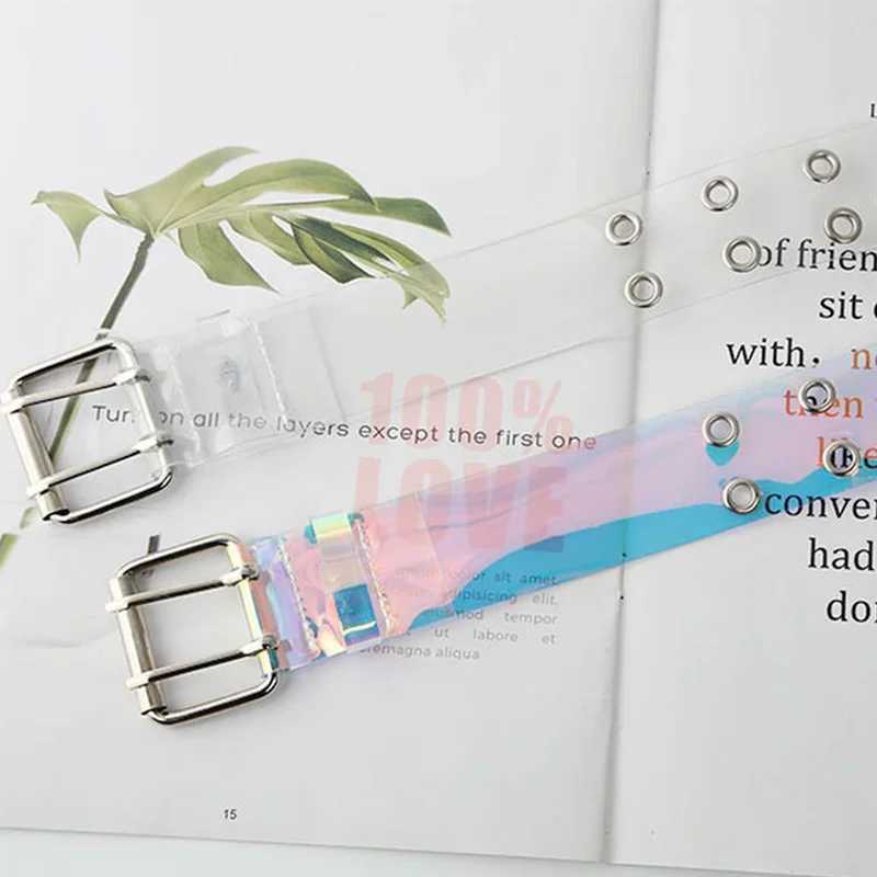 2024 Double Row PVC Transparent Strap Womens Fashion Pin Buckle Womens White Belt Trouser Transparent Strap Womens Jeans Strap W240807