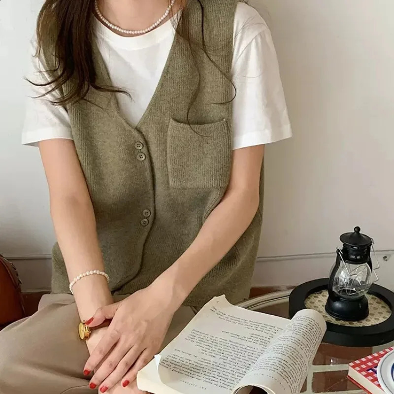 Kpop preppy style Sweater Vest cardigan knitted chaleco mujer women Sleeveless Jumper Tops knitwears outwears womens clothing 240812