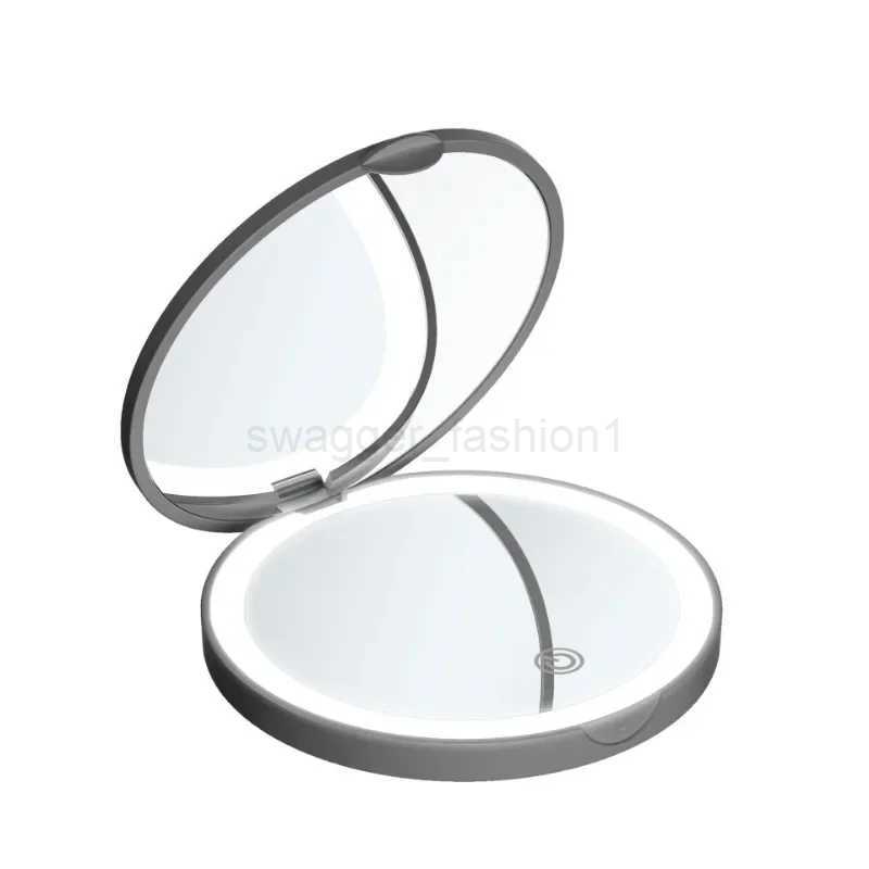 Mini LED Luminous Makeup Mirror Round Portable Foldable Small Compact Mirror with Light USB Handheld Makeup Magnifying MirrorsXJ240813