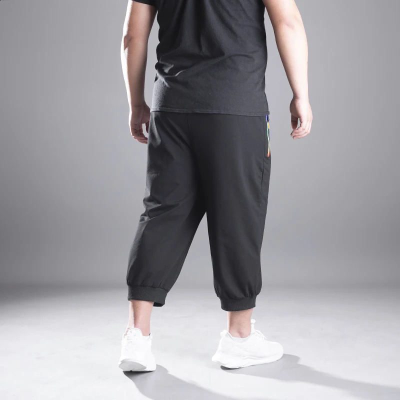Summer men sweatpants sports pants zipper plus size 13XL10XL 15XL Comfortable Breathable elasticity thin knee length pants 210KG 240812