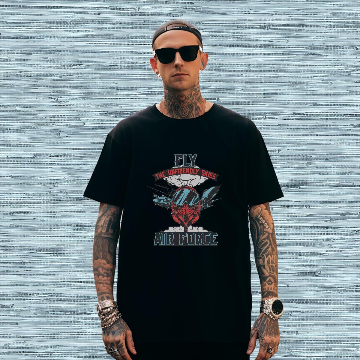 Wholesale plane Mens T Shirts Casual Beach Men Tees 230g 100% Cotton Casual New Crew Neck Skull Tops Tees