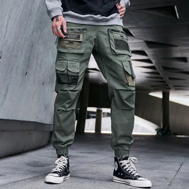 Mens Multi Pocket Set Tactical Military Straight Leg Cuff Pants Casual Loose Street Wear 240812
