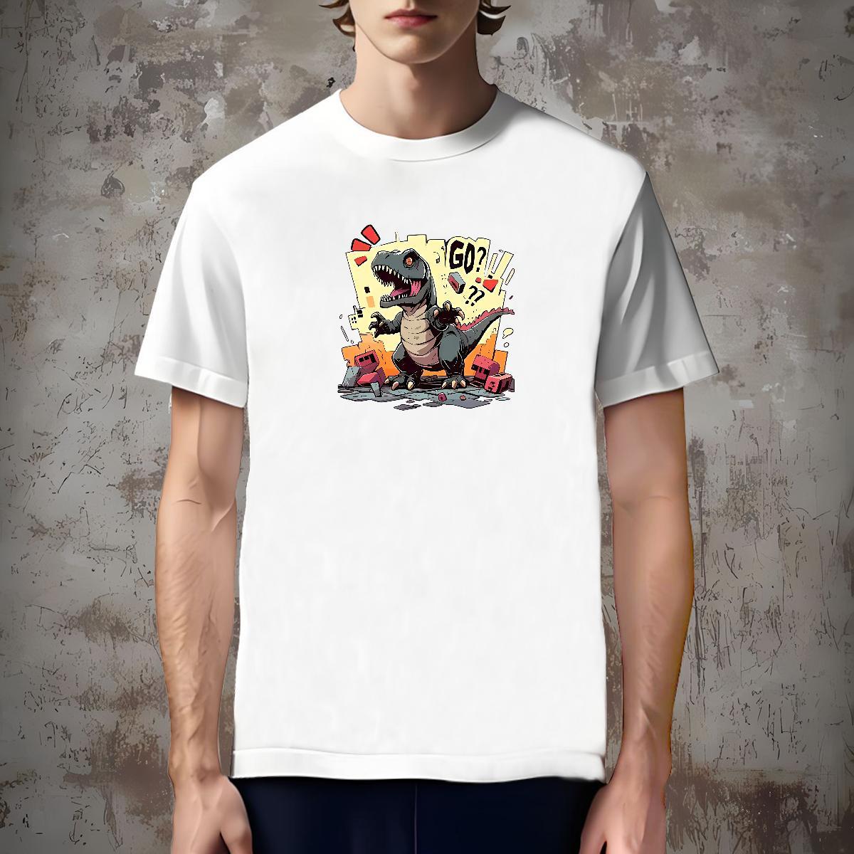 Soft T-Shirts dinosaur Breathable Crew Neck High Street Hip Hop Plus Size Custom 230g Pure Cotton Couples T Shirts Casual New Tee Shirt