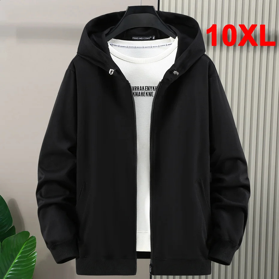 Hooded Jacket Men Autumn Winter Thick Jackets Plus Size 10XL Fashion Casual Solid Color Black Coat Male Big Size 240812