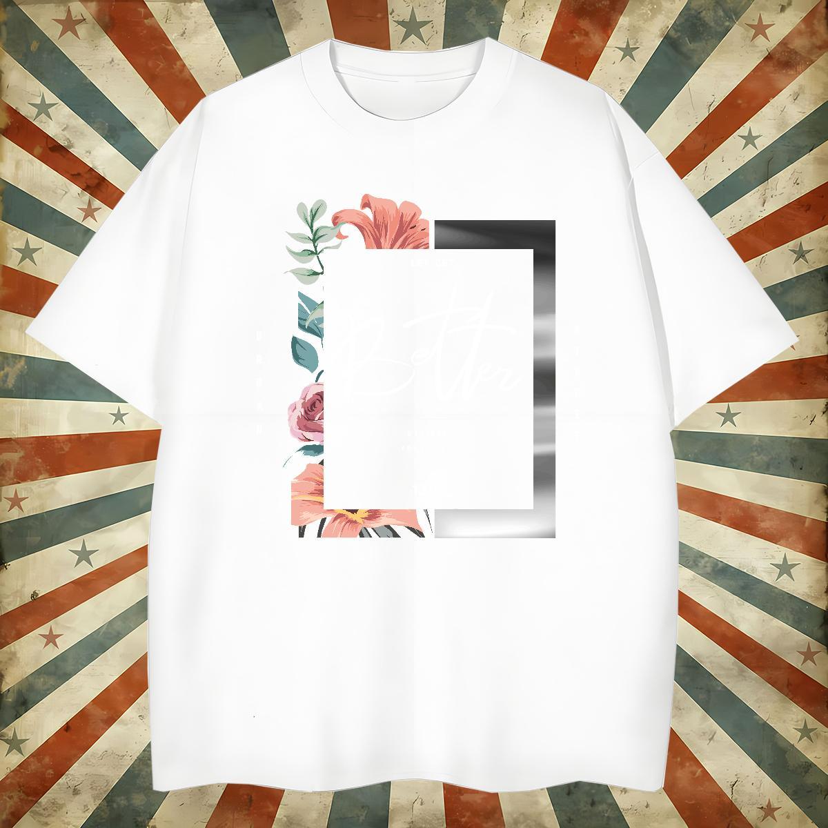 Classic Casual Tshirt for Man Woman flower Casual Beach 100% Cotton 230g Wear Breathable Short Sleeve Unisex T-Shirts for Men Custom Cartoon