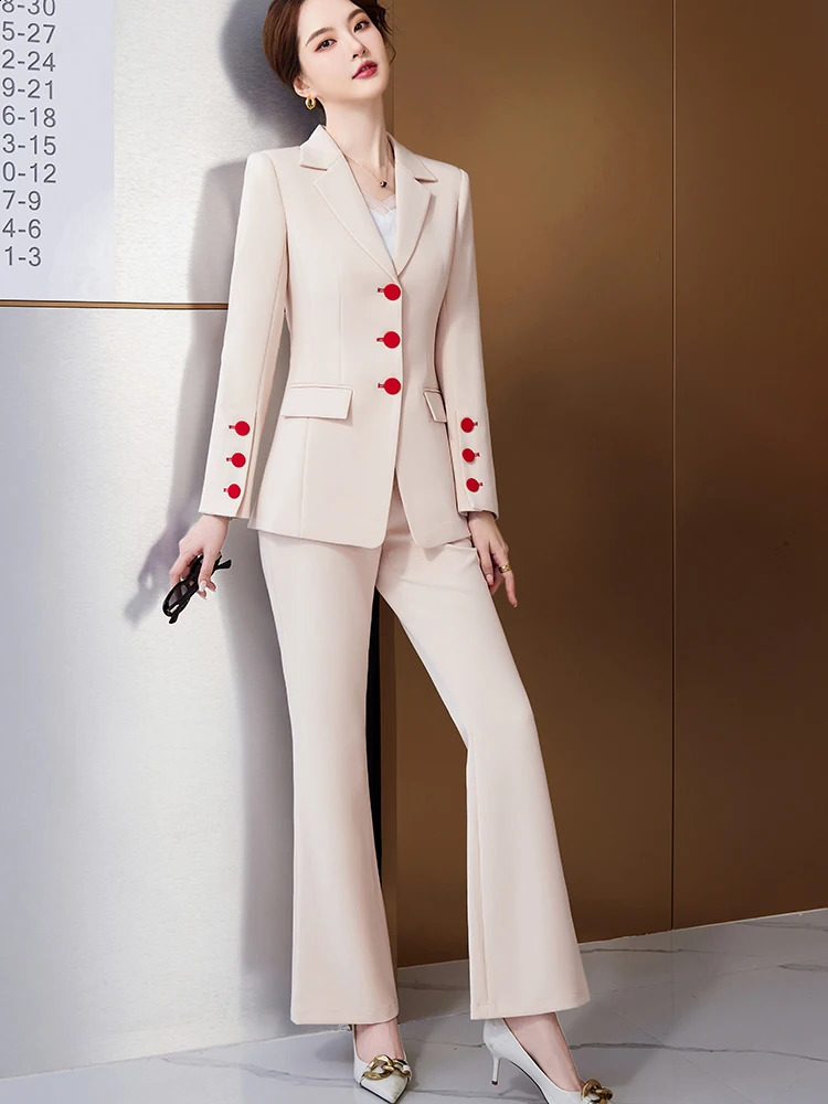 Fashionable womens jacket set solid color single corset and high waisted sparkling pants twopiece for office ladies to wear officially 240812