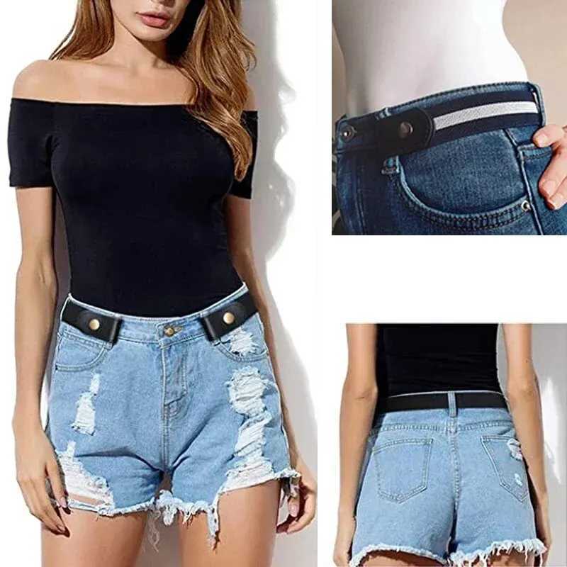 Adjustable elastic waistband with invisible buckle womens jeans dress without buckle W240807