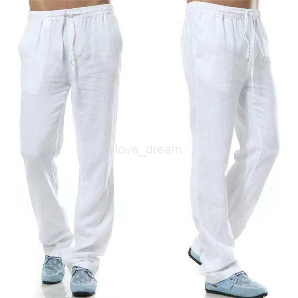 Mens Cotton Linen Pants Male Autumn New Breathable Solid Color Linen Trousers Fitness Streetwear Back With PocketXJ240813