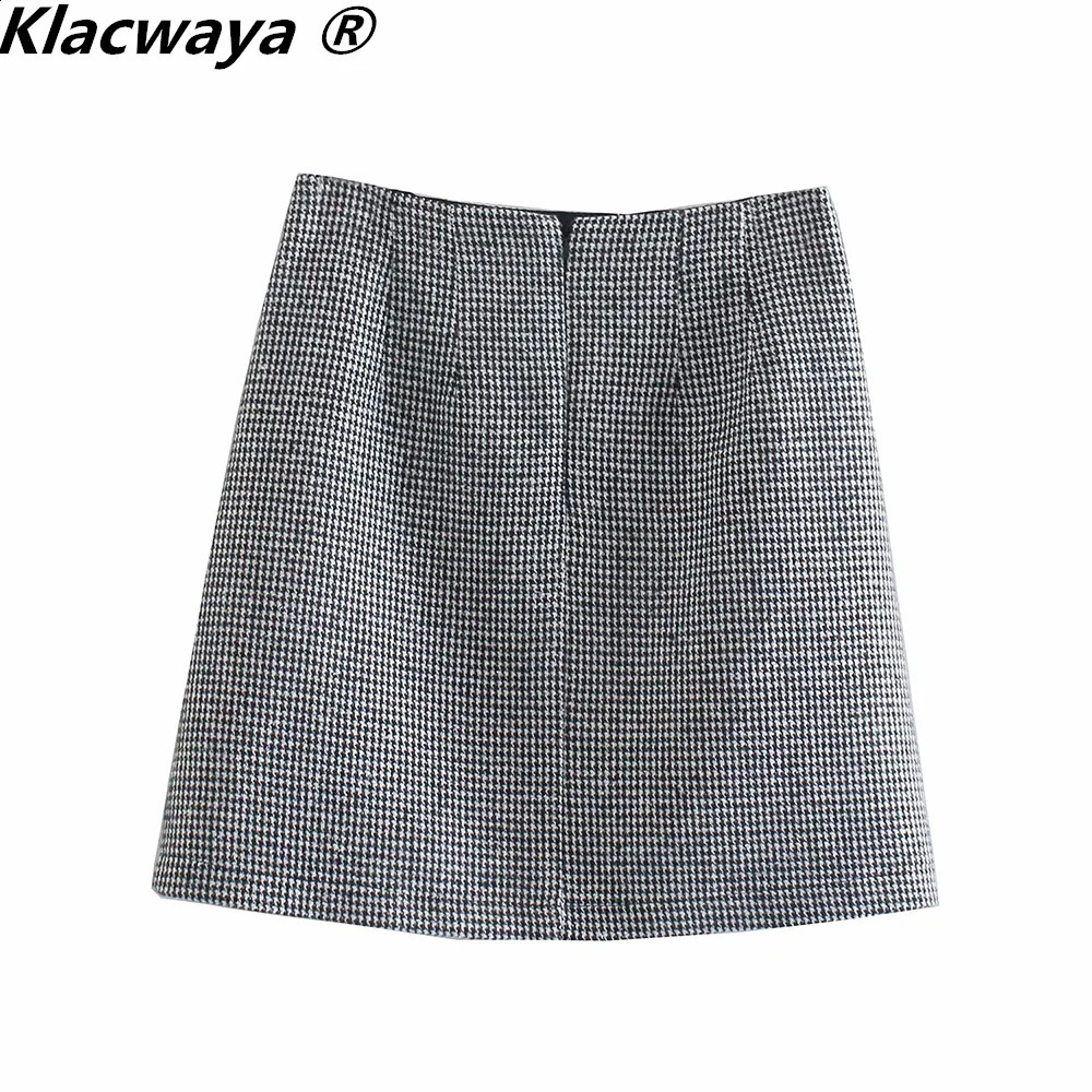 Klacwaya Womens Fashion Two Piece Set Retro Single Button Long Sleeve Checkered Sports Shirt High Waist ALine Skiwear 240812