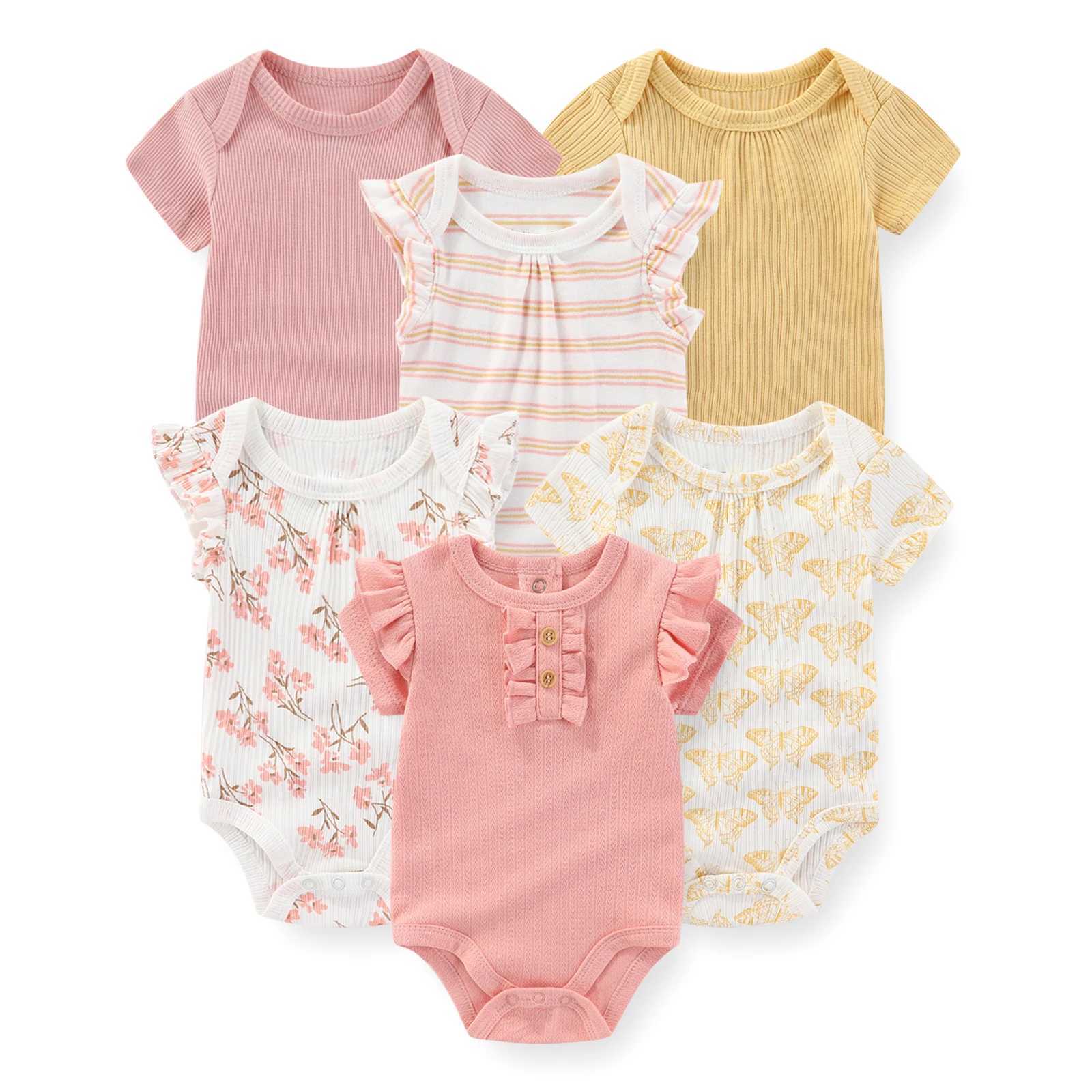 6 fashionable and cute baby tight fitting clothes made of 100% pure cotton for newborn boys and girls Onesies short sleeved baby clothes W240812