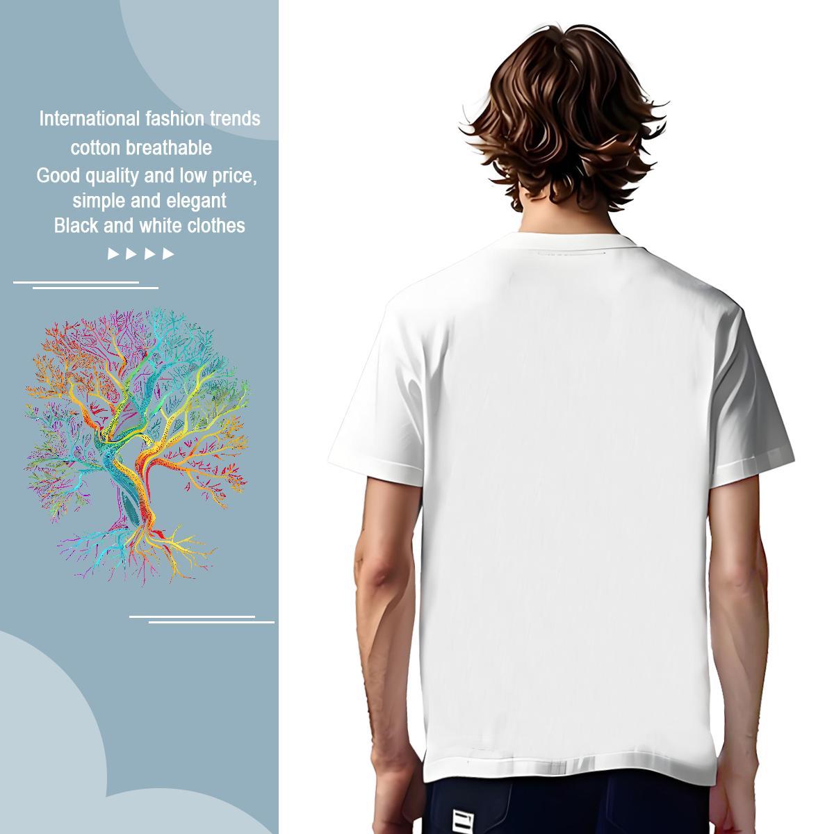 T Shirt For Man 100% Cotton 230g tree Casual Daily Wear Short Sleeve Soft Floral Print Men Tops Tees Brand Cool Tee Shirt
