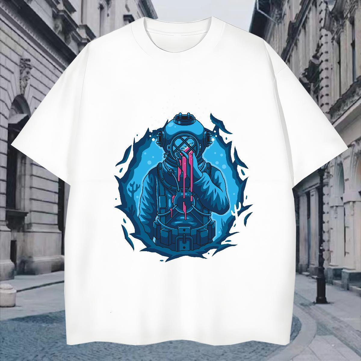 T-Shirts for Men 100% Cotton 230g spaceman Daily Wear O Neck Short Sleeves DIY Printed Tshirts Stylist Popular Polos