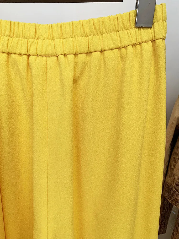 Yellow Diamond Chain Two Piece Suit Coat Womens Set Hollow Wide Leg Pants Elastic Waist