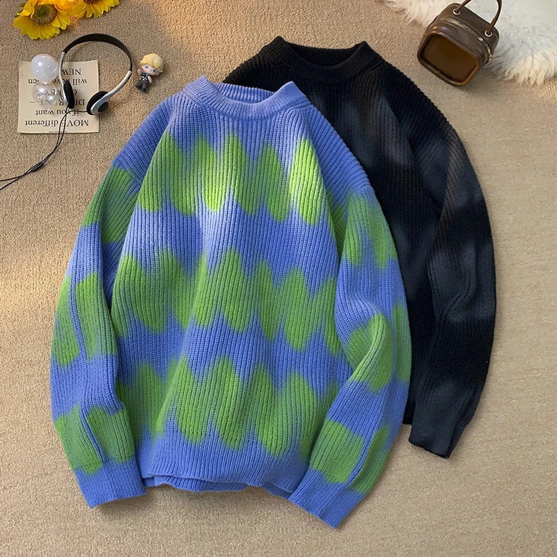 Casual Fashion Men Long Sleeve O Neck Contrast Color Jumper Autumn Winter Warm Knitted Sweater Pullover Plus Size 2024 S70 240812