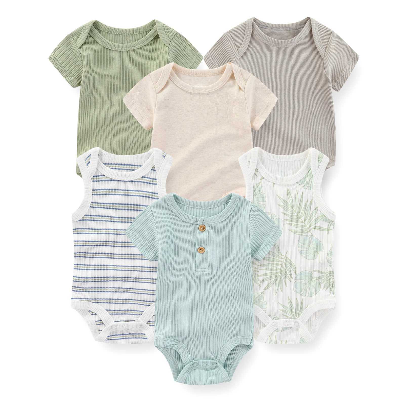 6 fashionable and cute baby tight fitting clothes made of 100% pure cotton for newborn boys and girls Onesies short sleeved baby clothes W240812