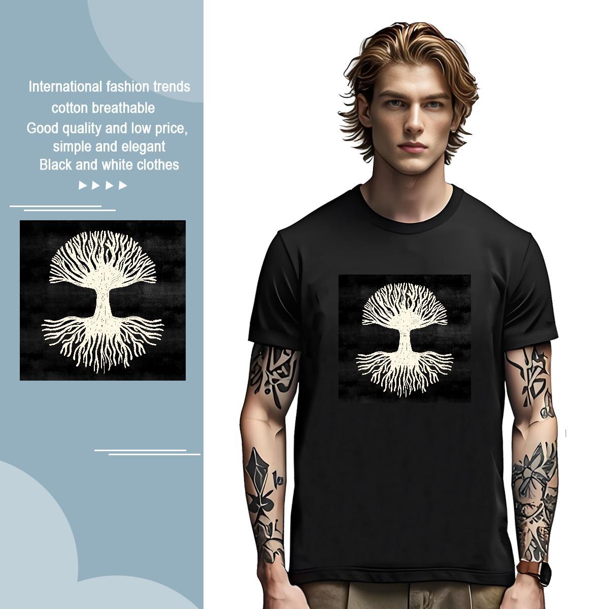 Men T Shirts 230g Pure Cotton tree Daily Outfit Crew Neck Breathable Anime Print Men Tees Wholesale Comfortable Wear