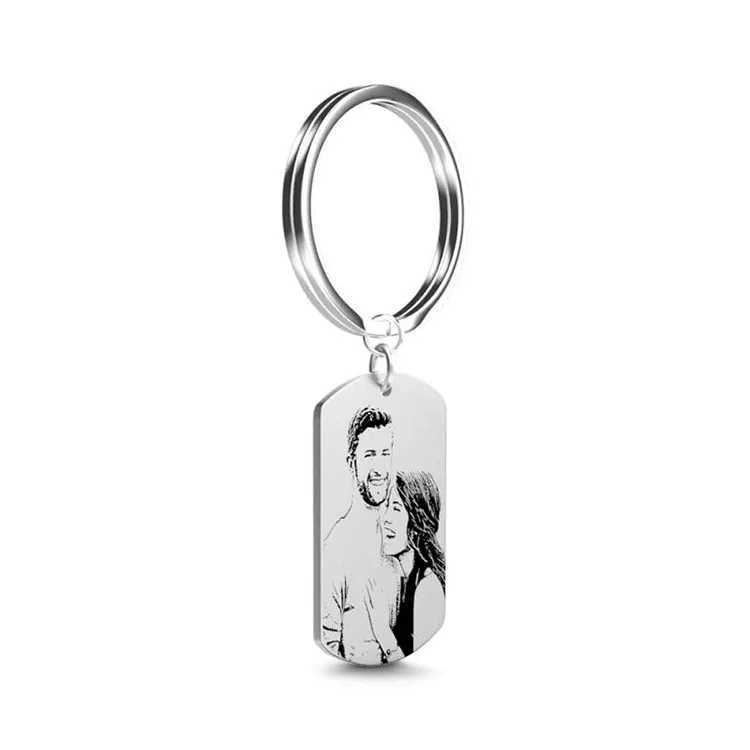 Personalized photo keychain stainless steel laser engraving customized name date car keychain mens DIY gift W240808