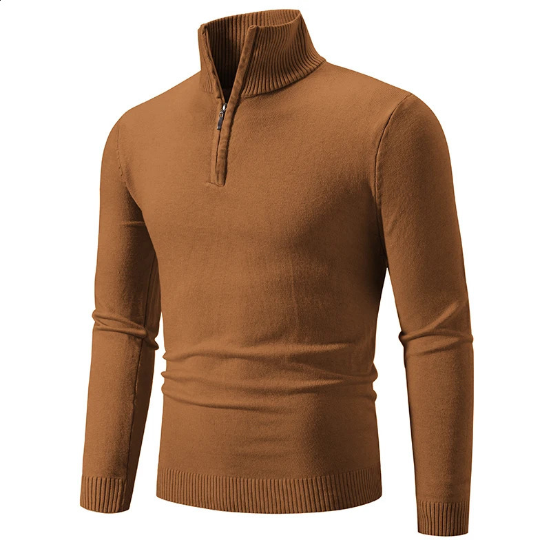 Autumn Mens Thick Half Zipper Sweatshirt Hoodie Spring Solid Color Turtle Neck 240812