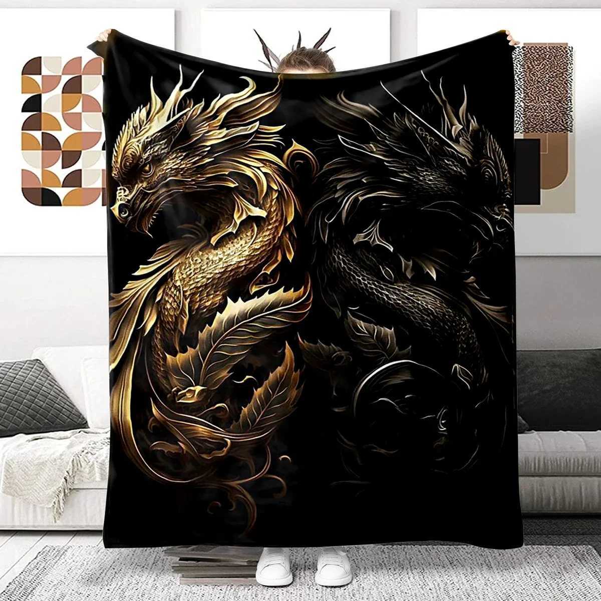 Animal Dragon Blanket Ultra Lightweight Soft Plush Flannel Throws Blanket for Sofa Bed Couch best Office GiftsXJ240813