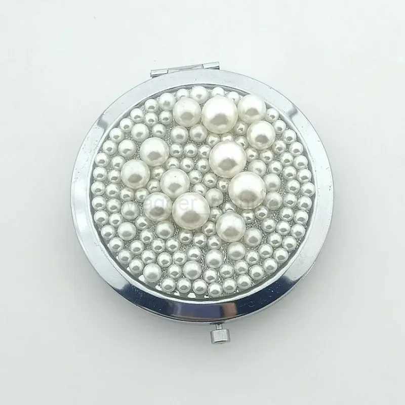 Rose Gold Silver Pearl Pocket Mirror Alloy Makeup Mirror Portable Mini Round Folded Compact Mirrors Double Side Makeup MirrorsXJ240813