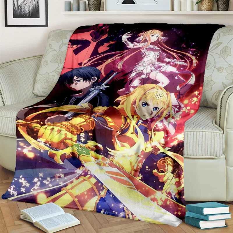 Sword Art Online SAO Novel Cartoon BlanketSoft Throw Blanket for Home Bedroom Bed Sofa Picnic Travel Office Cover Blanket KidsXJ240813