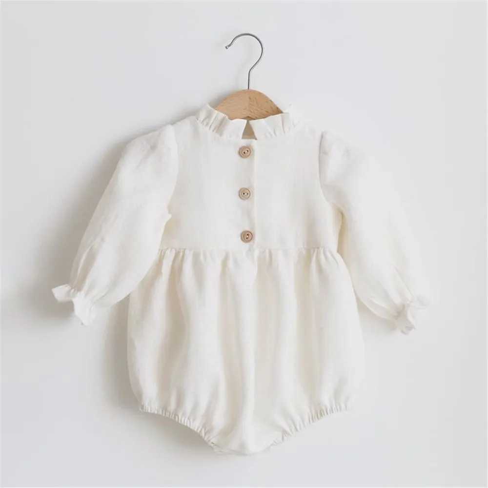 Baby clothing solid color long sleeved baby clothing jumpsuit 0-24M 100% pure cotton linen newborn baby jumpsuit W240812