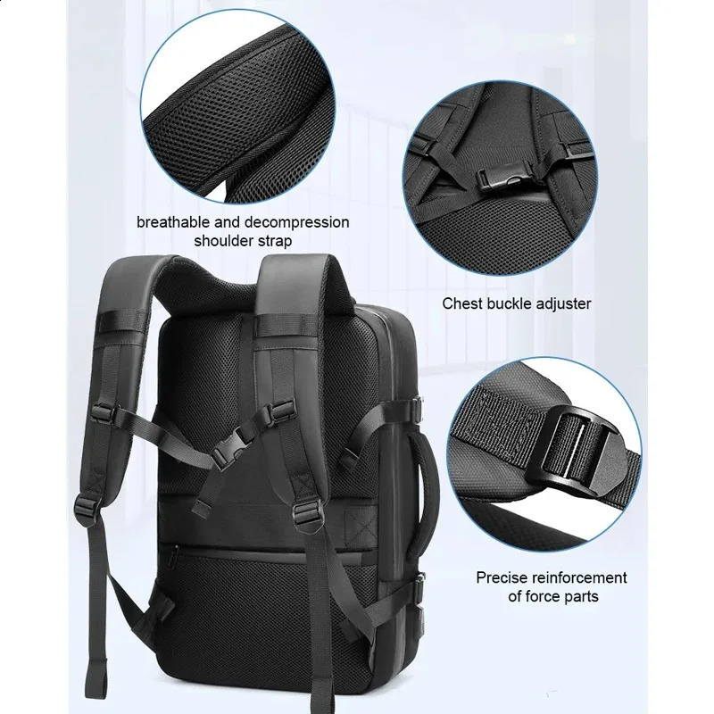 Mens large capacity expandable airbag backpack 156inch waterproof laptop vacuum storage travel 240813