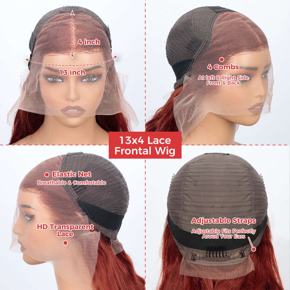 13X4 Reddish Brown Body Wave HD Lace Frontal Human Wig Pre Plucked Brazilian Remy Hair