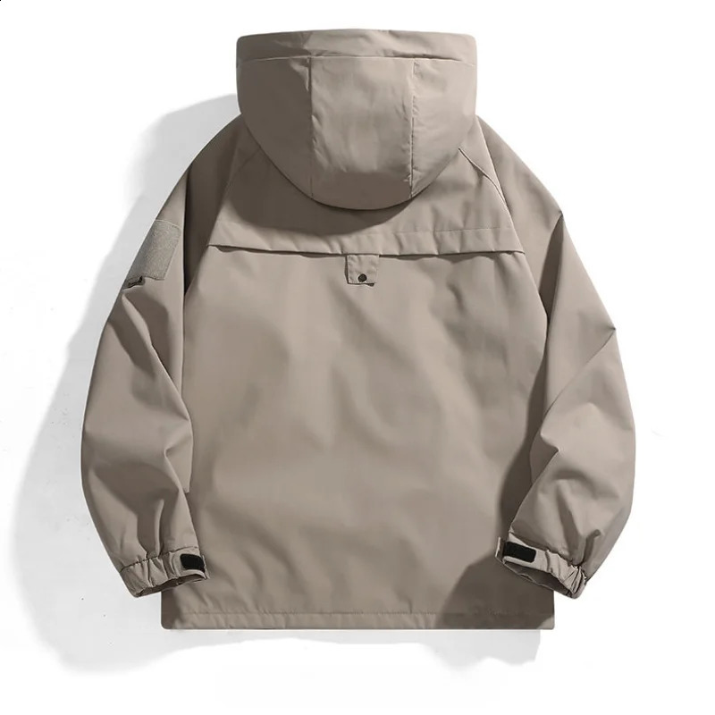 Mens hooded sweatshirt mens windproof jacket zipper multi pocket autumn cargo sweater womens hiking 240812