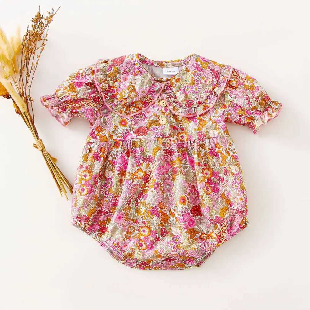 Fashionable floral baby girl Playsuit summer soft cotton newborn baby girl one-piece baby holiday clothing W240812