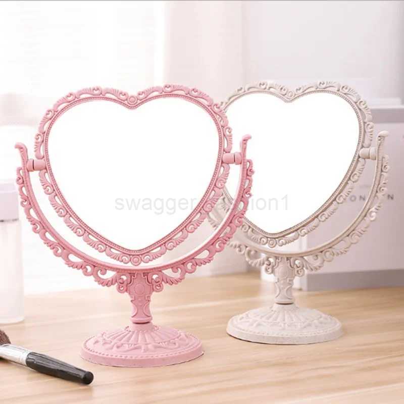 Heart Shaped Makeup Mirror Vintage European Style Acrylic Single Side Makeup Mirror 360 Degree Swivel Desktop Makeup ToolsXJ240813