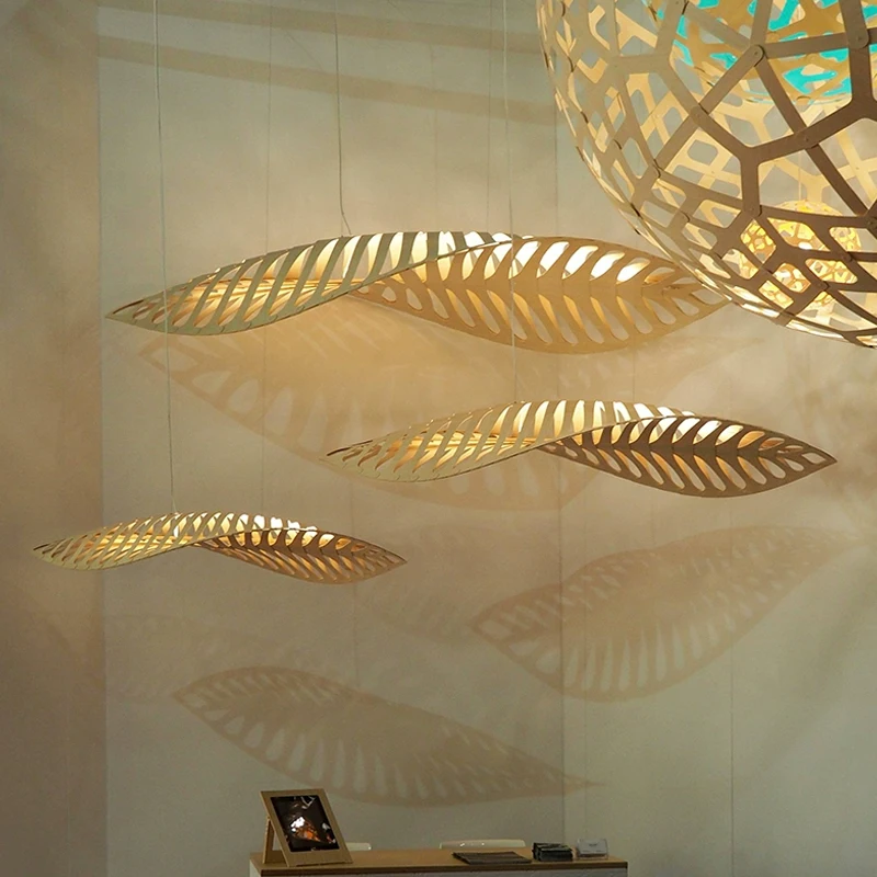 Nordic Minimalist Creativity Wabi Sabi Wood Art Fish Bone Chandelier Restaurant Bar Cafe Dining Room Home Decor Pendant Lights