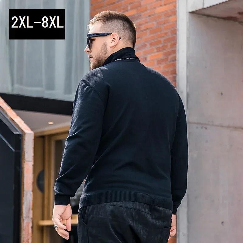 Mens Turtleneck Black Large Size 6XL Autumn Winter Cotton Vintage 5XL Oversize Sweater Neck Husband Plus Size 8XL Pullover Male 240812