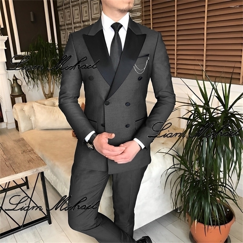 Formal Suit for Men Double Breasted Blazer Pants 2 Piece Set Business Office Outfit Wedding Groom Tuxedo Party Dress 240812cj