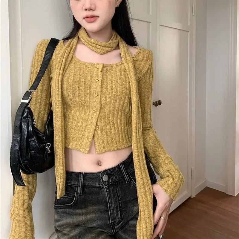 Sexy Knitwear Women Spring Cardigan Autumn Long Sleeve Basic Vintage Crop Top Chic Purple Y2k Harajuku Fashion Sweaters 240812