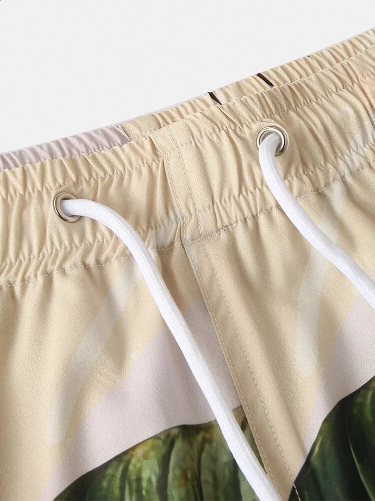 Mens Hawaiian Shirts Shorts Tropical Turtle Leaf Print Beach Short Sleeve Swim Vacation Outfits Sets Two Pieces Beachwear 240813