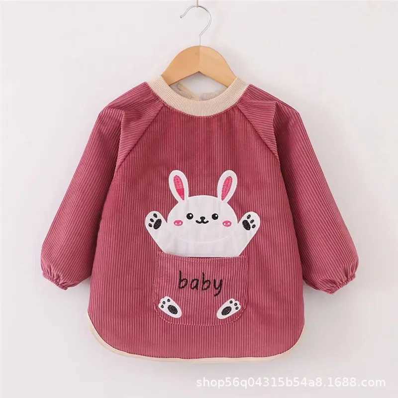 Bibs Burp Cloths Fashion Cotton Baby Bibs Corduroy Kid Eating Clothing Childrens Long Sleeves Feeding Smock Bib Baby Apron Bandana Bebes BibsL4812