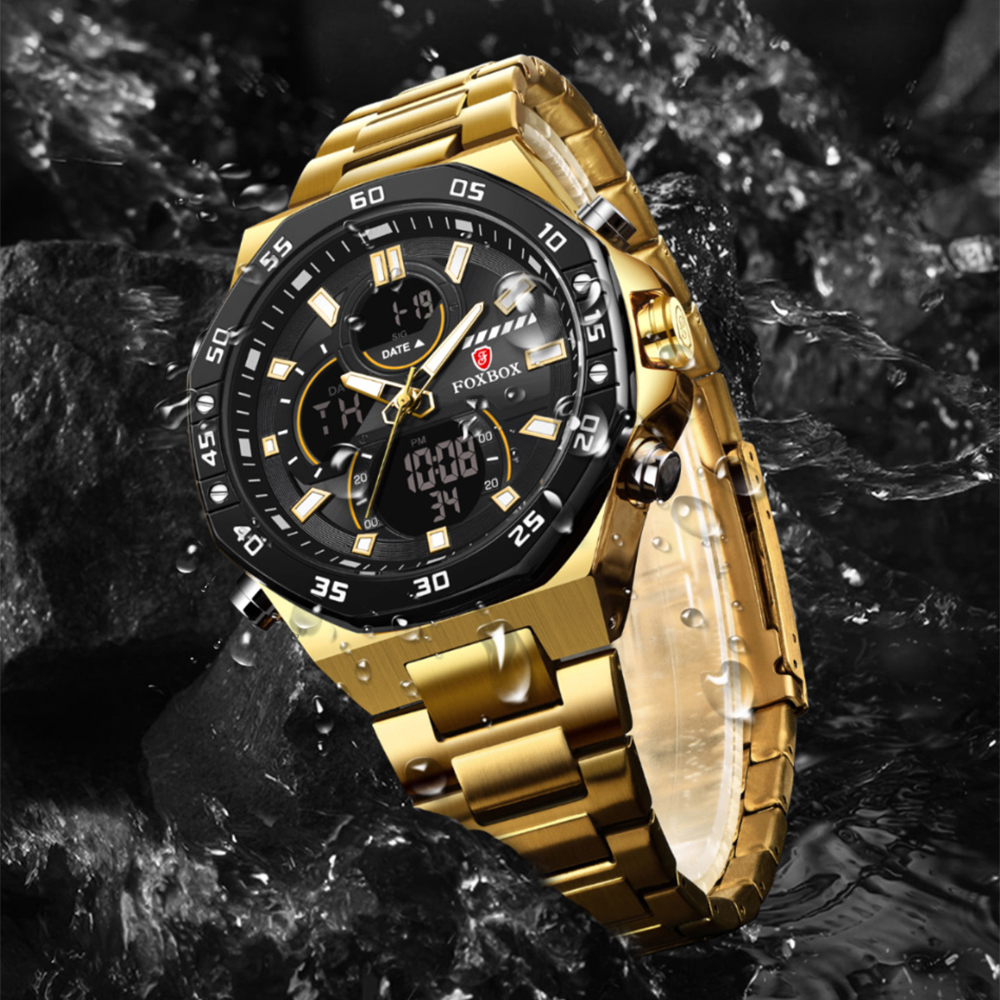 LIGE Classic New Men's Waterproof Multi functional Dual Display Electronic Watch Night Light Alarm Clock Timer Code Watch