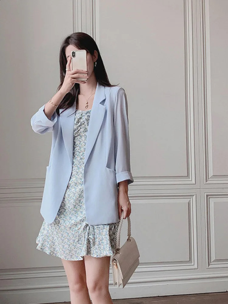 Womens Blazer Long Sleeves Vintage Temperament Solid Color Elegant Street All-match Outerwears Chic Tops Clothes 240813