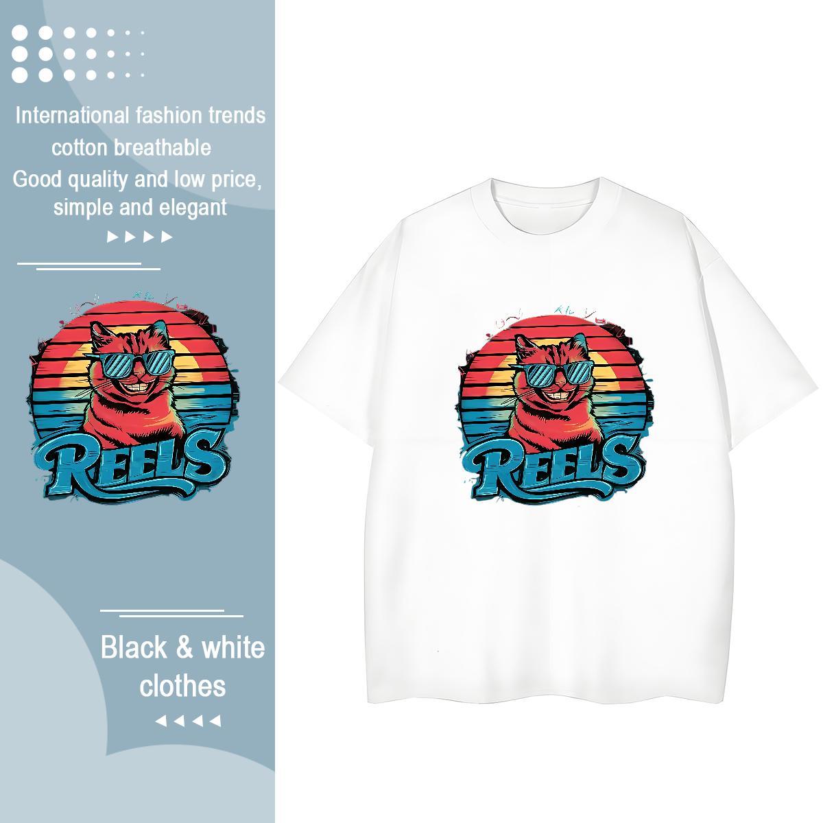 Unisex T-Shirts for Men cat Breathable Soft Casual Custom Big Size 230g Pure Cotton Tshirts 2024 Summer Clothings
