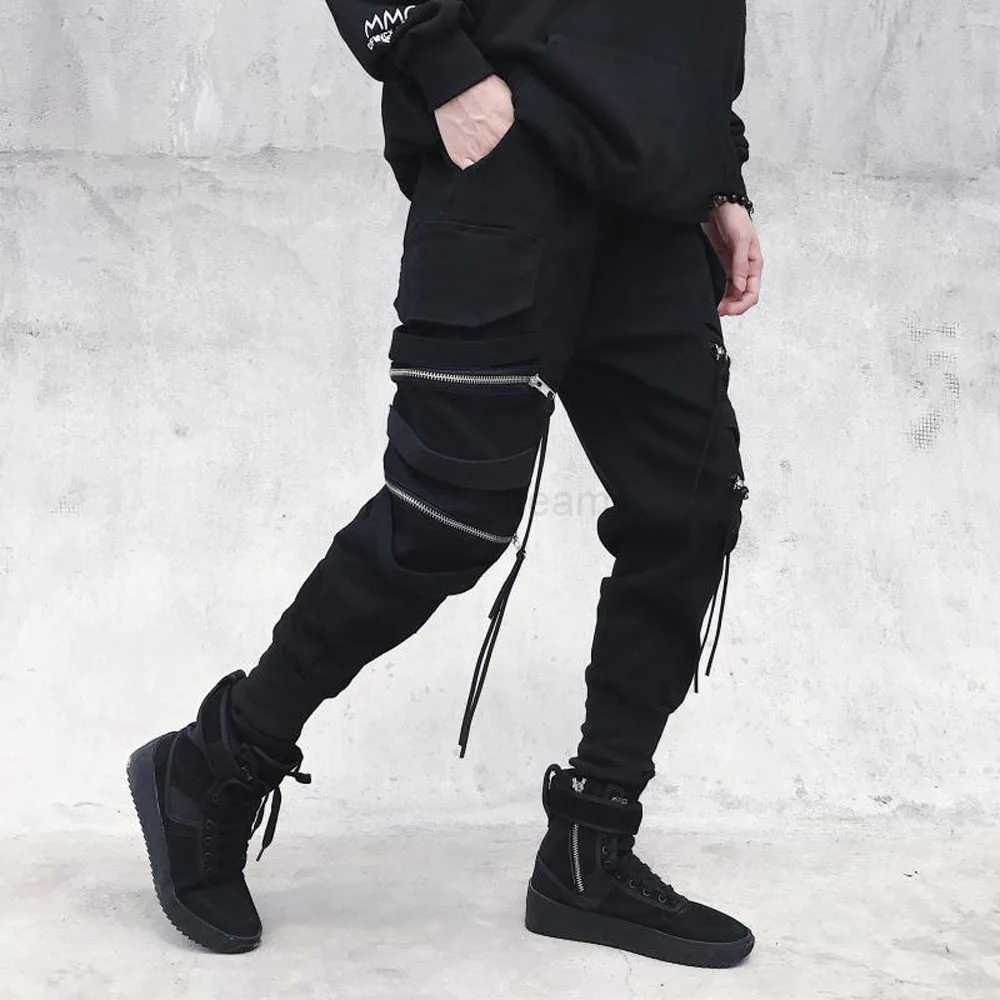 Cargo Pants Hip Hop Joggers Men Loose Harem Pants Multi-pocket Ribbon Mens Pants Trousers Casual Streetwear Sport Pants for MenXJ240813