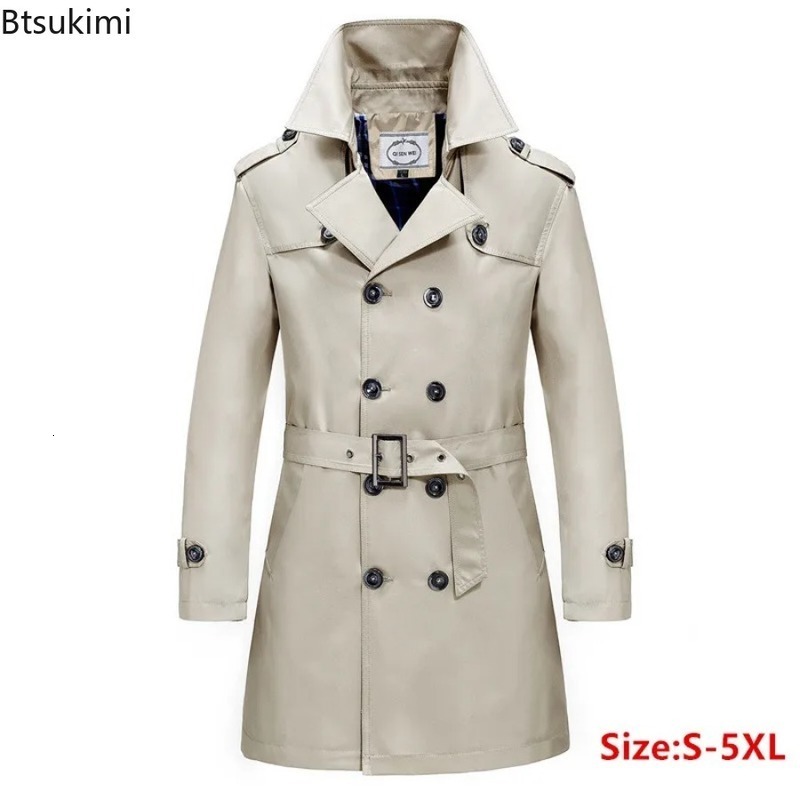 British style mens business office trench coat with stylish ultrathin windproof jacket double chest 240812