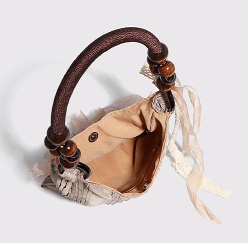 Retrotie dyed rose flower Shoulder Bag pleated underarm commuting tote bag single shoulder handbags