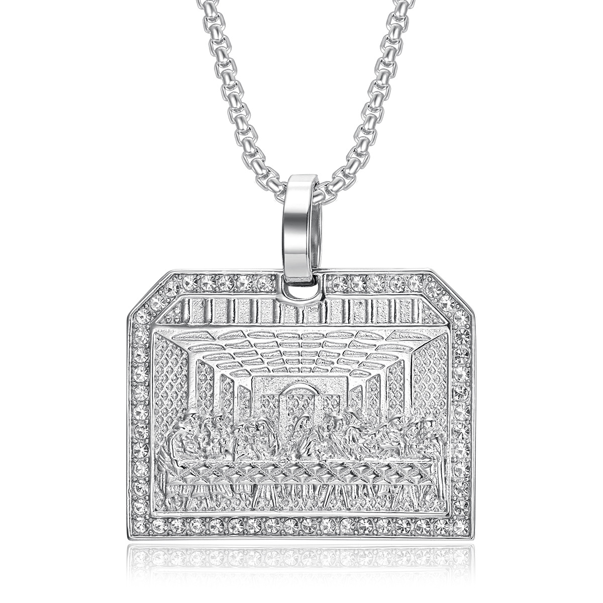 Vintage Thirteen Apostles Quadrate Pendant Necklace The Last Supper 18k Gold Plated Mens Jewelry